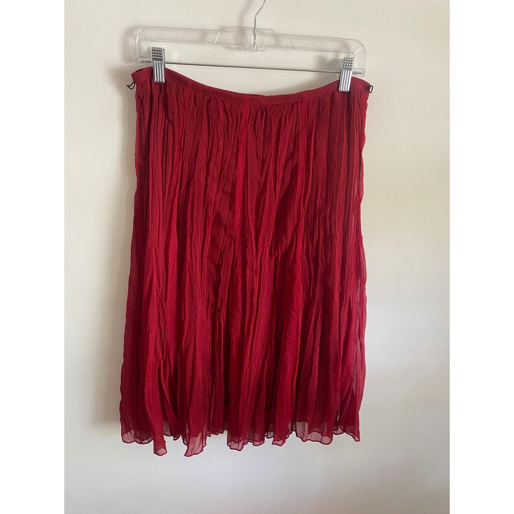 Hillard & Hanson Red Crinkle Midi Skirt Womens Small Elastic Waist Pleated Flowy